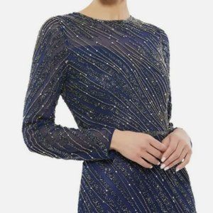Mac Duggal LONG SLEEVE BEADED COLUMN GOWN Midnight in Size 2 and 10  $598